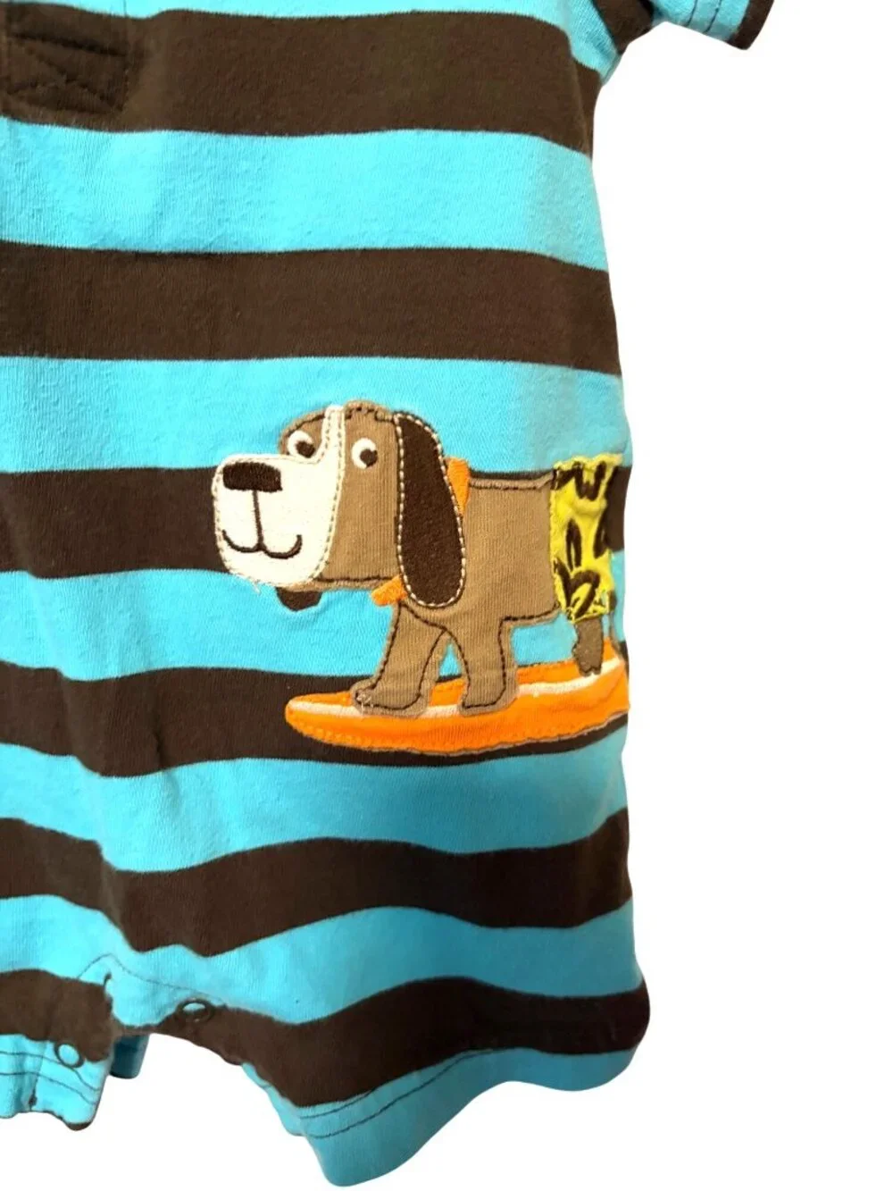 Carters Boys Infant Baby Size 6 months blue brown striped romper shorts 1 piece